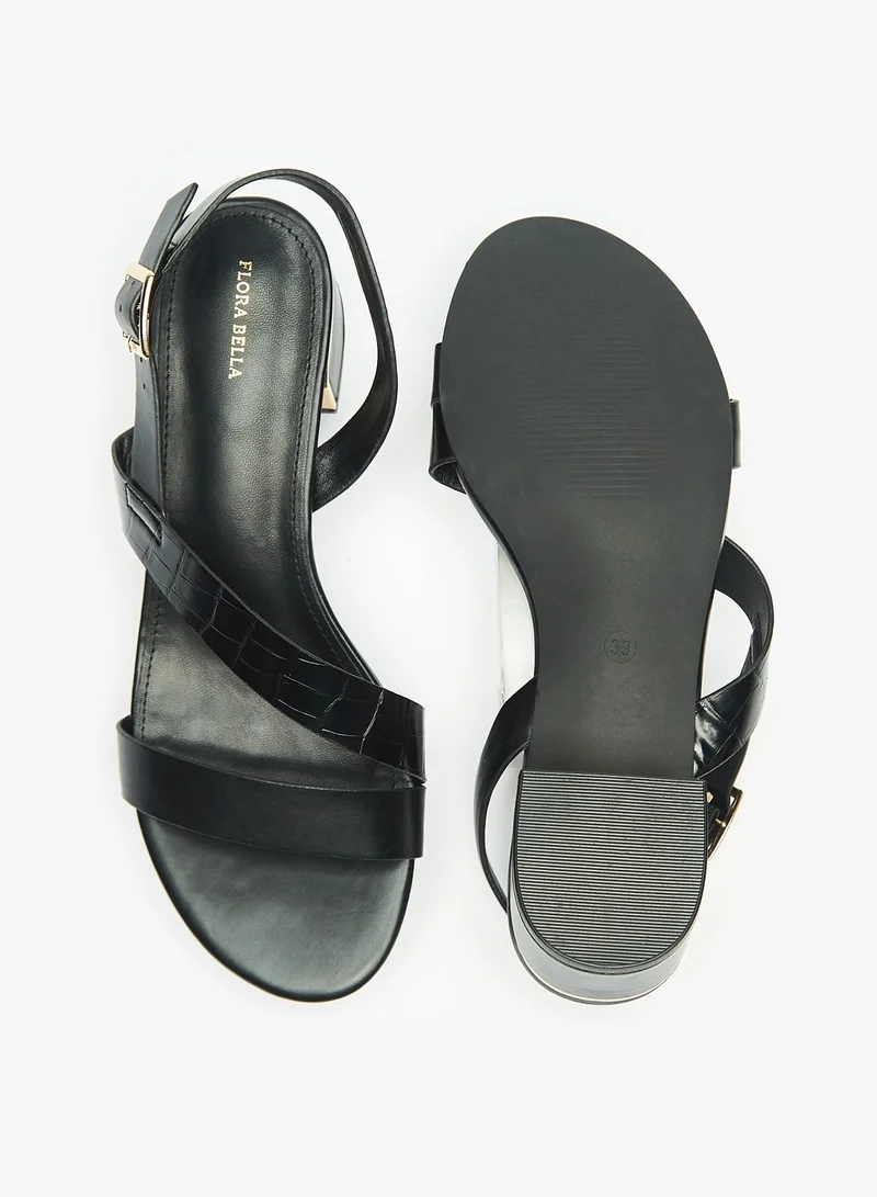 فلورا بيلا من شو إكسبرس Womens Textured Sandals with Block Heels and Buckle Closure