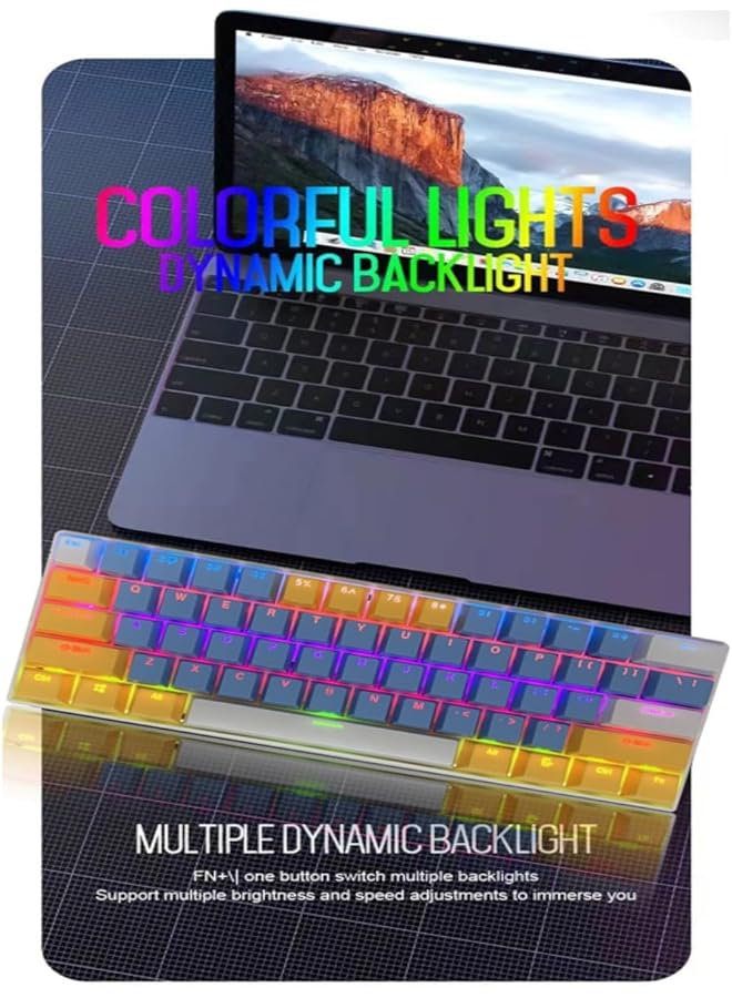 لوحة مفاتيح ألعاب RGB مكونة من 61 مفتاحًا، سلكية صغيرة مقاومة للماء بنسبة 60%، مع لوحة مفاتيح مضادة للظلال، وثلاثة أغطية مفاتيح ملونة مع مفتاح أحمر للاعبين (أزرق وأصفر وأبيض) - Image 2