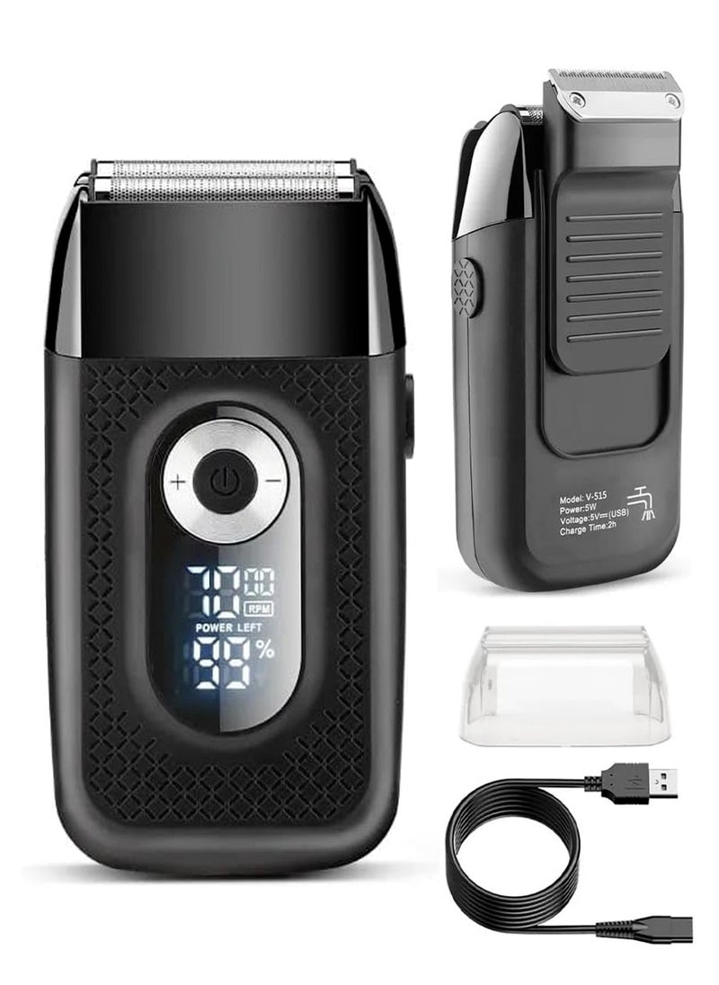 DOSCHER Portable Electric Shaver for Men, Smooth Foil Shaver, Mini Beard Electric Razor for Men's Face Cleaning and Sideburns Repairing, Bald Shaver Head Face Trimmer for Men, Pocket Shaving Machine with LCD  - Image 1
