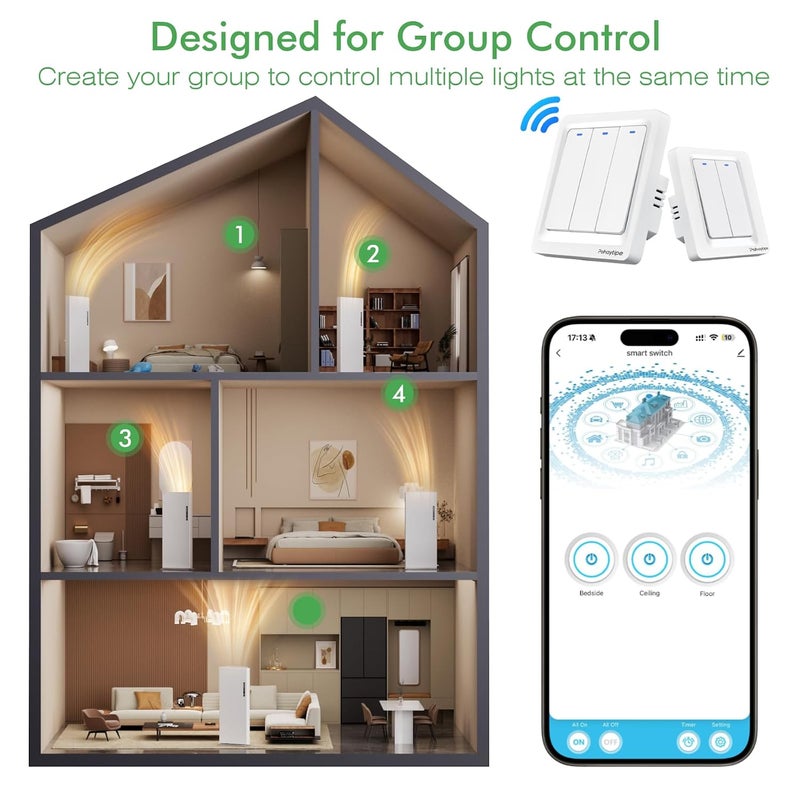 Pohaytipe Smart Push Button Switch, White Smart Panel: Wi-Fi, App & Voice Control (works with Alexa/Google Home), Timer, Countdown, Scene Control (White 1 Gang) - Image 3