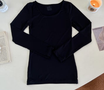 Versatile Acid Bathing Skin High Elasticity Seamless Thin Heat Self-Generating Slimming Autumn Suit Long Sleeve Warm Thermal Und Black top  - Image 1