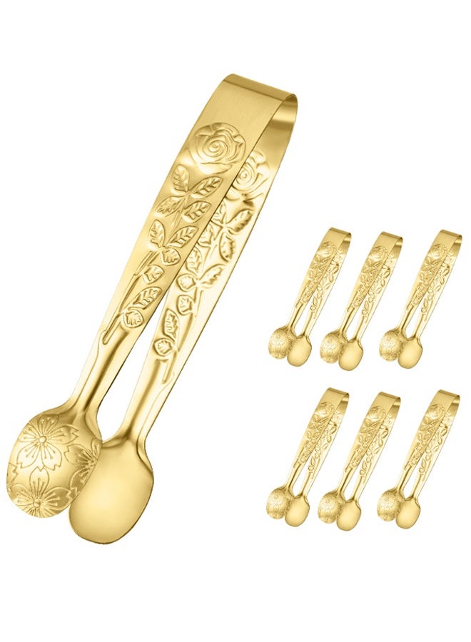 6PCS Mini Serving Tongs Small Rose Sugar Cube Tongs (Gold) - Image 1