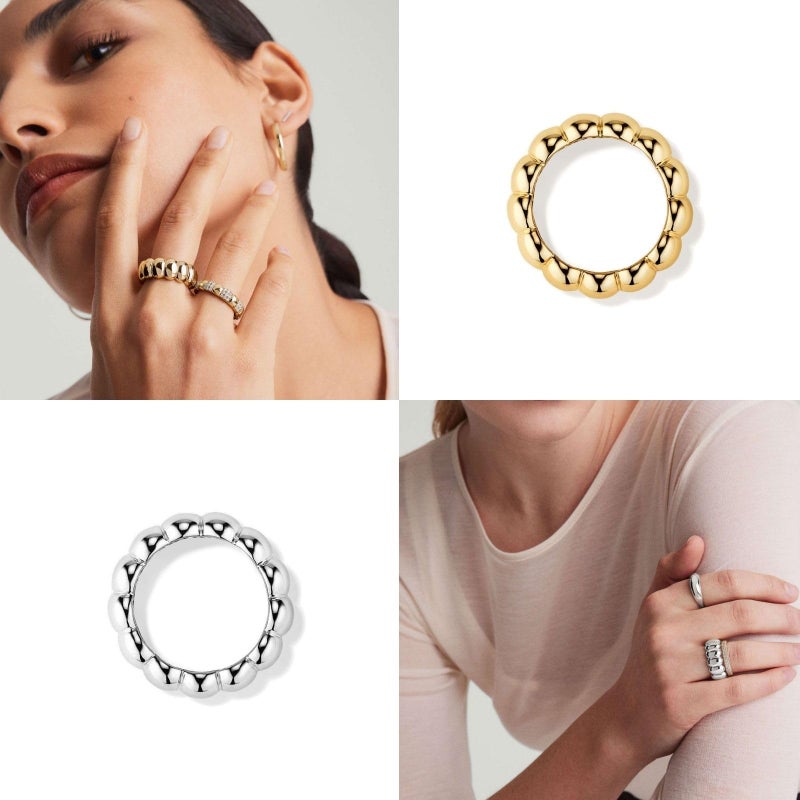 NOKMIT 14K Gold Filled Chunky Gold Statement Rings for Women Cute Puffy Dome Croissant Thumb Band Non Tarnish Comfort Fit Size 5-10 (A-Gold, 5) - Image 2