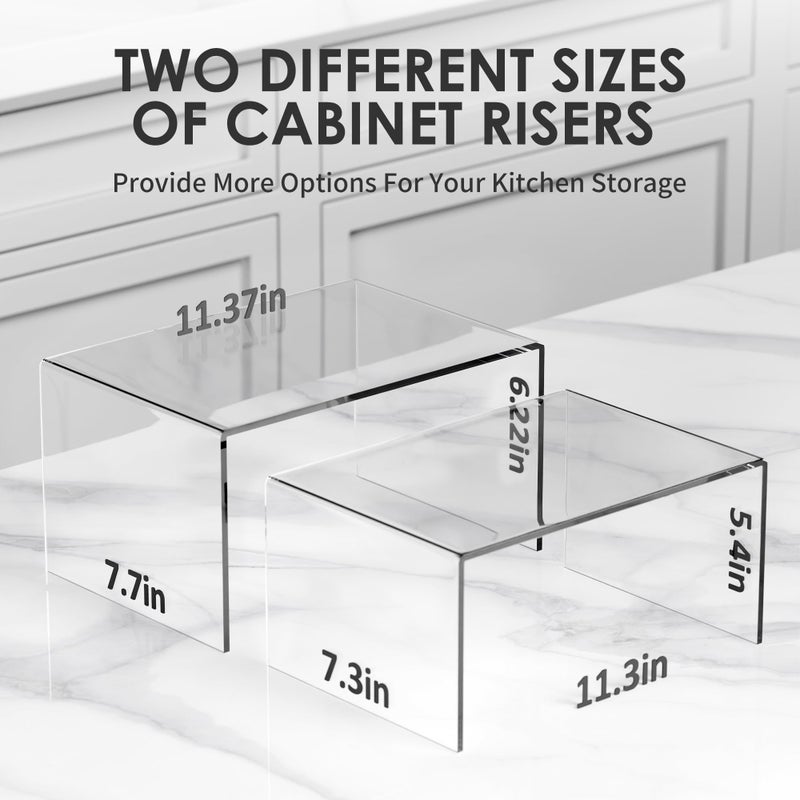 Yakaly Clear Acrylic Kitchen Cabinet Risers Set of 2 - Anti-Slip Stackable Shelf Organizers, Space Saving Shelves for Counter Display & Spice Organization - Image 2