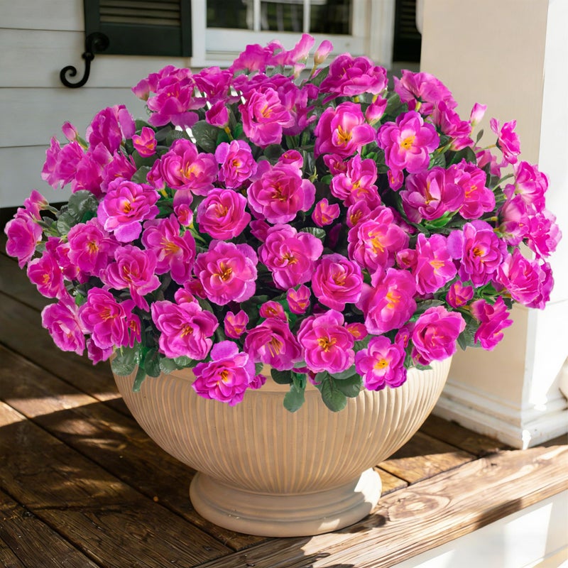 Ivydale Hoppwodd Artificial Fake Outdoor Flowers Plants, Faux Silk Purple Camellia Bundles UV Resistant No Fade Realistic for Planter Pot, Outside Porch Patio Balcony Garden Yard Home Decoration,3pcs - Image 1