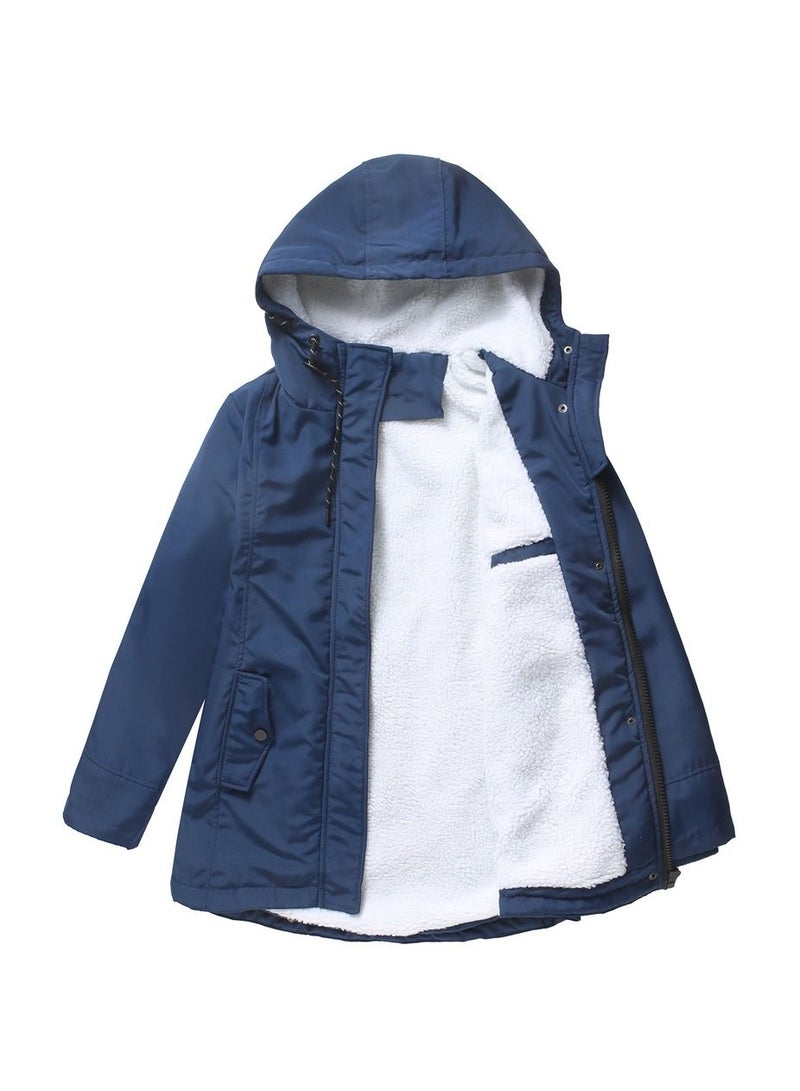 2023 Women's Parka Autumn/Winter Lamb Fleece Cotton Coat Navy Blue