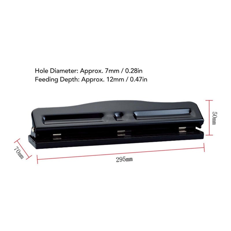 Manual 3 Hole Punch For A4 Paper Metal Adjustable 7mm Spacing Black Tool - Image 5