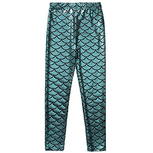 Frogwill Little Girls Mermaid Scale Leggings Fish Pants 3-11 Years (7/8Y, Cyan) - Image 1