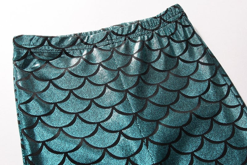 Frogwill Little Girls Mermaid Scale Leggings Fish Pants 3-11 Years (7/8Y, Cyan) - Image 3