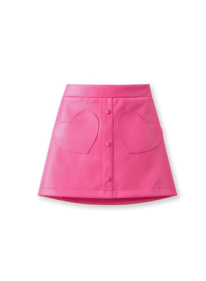 WELAKEN Faux Leather Heart Skirt for Girls Toddler & Kids II Girl's A Line Skirt with Two Front Pockets - Image 1