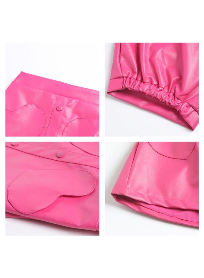 WELAKEN Faux Leather Heart Skirt for Girls Toddler & Kids II Girl's A Line Skirt with Two Front Pockets - Image 5