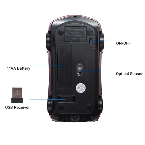 elec Space Wireless Mouse, 2.4GHz Cool Sport Car Shape Computer Mouse 1600 DPI Optical Cordless Mice with USB Receiver for PC Laptop Computer Notebook (Red) - Image 4