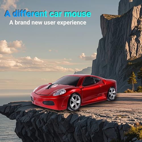 elec Space Wireless Mouse, 2.4GHz Cool Sport Car Shape Computer Mouse 1600 DPI Optical Cordless Mice with USB Receiver for PC Laptop Computer Notebook (Red) - Image 2