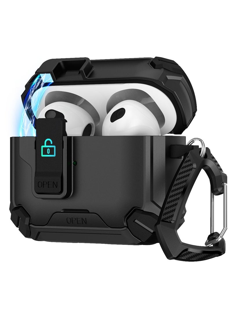 Compatible with  AirPods 3 4th Generation Case Cover, Compatible with, Magnetic Automatic Lock, Charging Port Dust-Proof & Stand Design with Cleaning Kit for  AirPods 3 Case (Black)