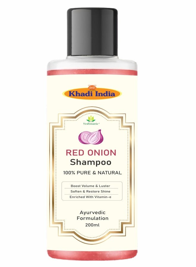 Khadi 100% Pure & Natural Red Onion Herbal Shampoo for Hair Growth & Hair Fall Control Hair Cleanser for Strong & Shiny Hair, for Men & Women - 200Ml with khadi india logo - Image 1