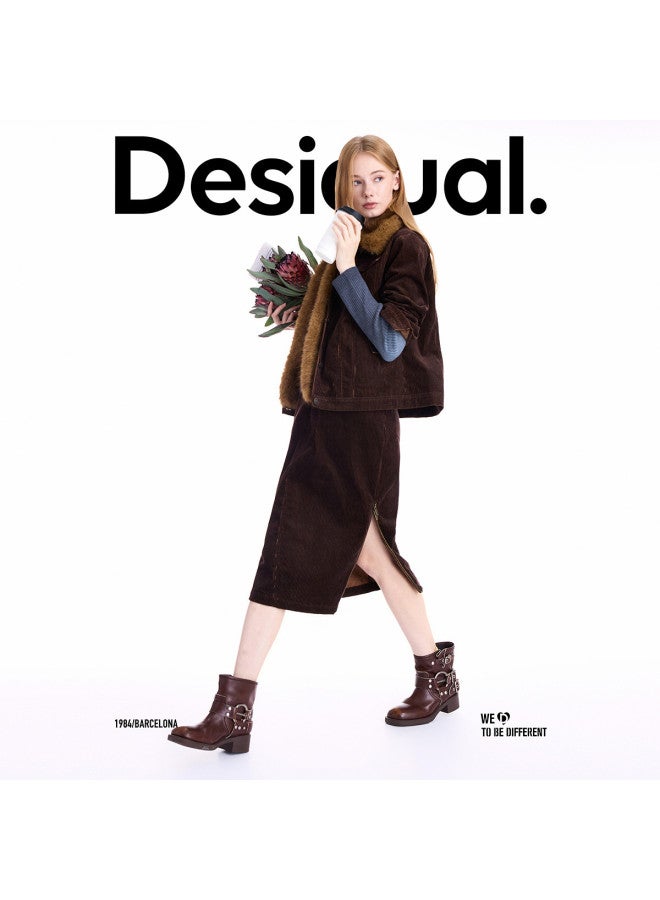 DESIGUAL 25 Autumn/Winter New Collection Two-Tone Corduroy Zipper Slit Straight Skirt - Image 3