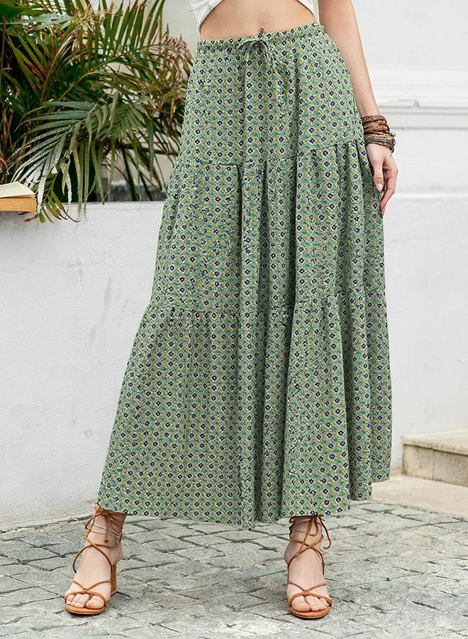 تايك تو Women's Graphic Printed Pleated Detail Midi Skirt