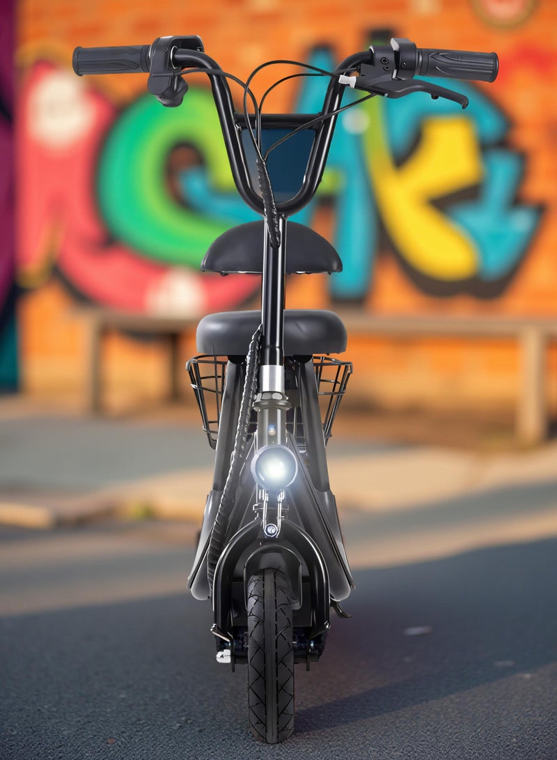 Kids Electric Scooter with Seat - Foldable Design, LCD Display, Front Basket & Adjustable Height - 3 Speed Modes, Parent Remote, Ages 4-8, Blue/Black - Image 3