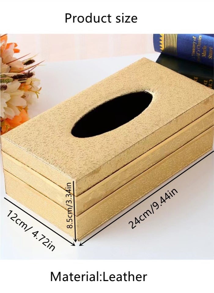 Kutis صندوق تخزين مناديل جلدي مكون من قطعة واحدة على شكل مستطيل، ذهبي 24x12x8.5 سم  - Image 4