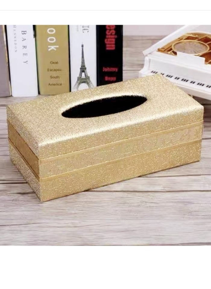 Kutis صندوق تخزين مناديل جلدي مكون من قطعة واحدة على شكل مستطيل، ذهبي 24x12x8.5 سم  - Image 1
