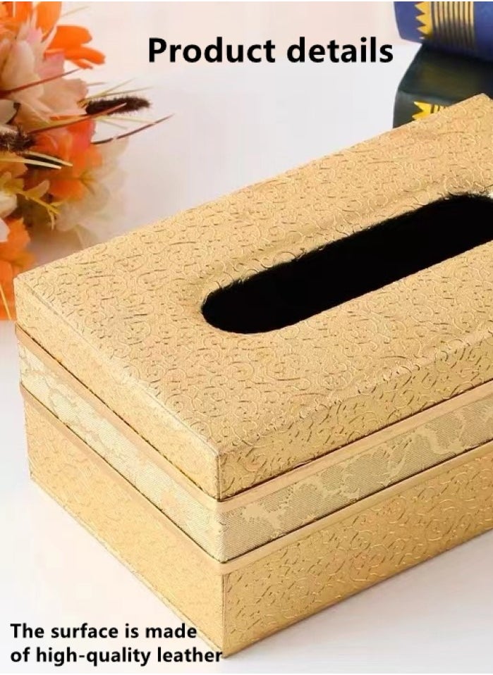 Kutis صندوق تخزين مناديل جلدي مكون من قطعة واحدة على شكل مستطيل، ذهبي 24x12x8.5 سم  - Image 3