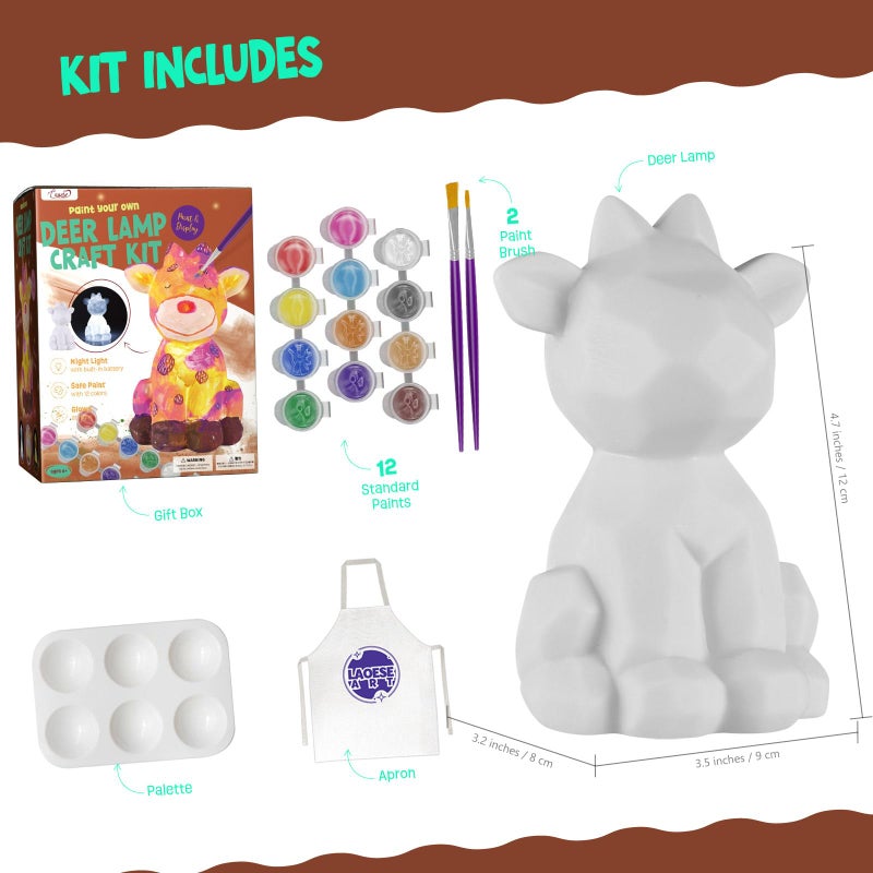 LAOESE Paint Your Own Deer Lamp Kit, Art Supplies Arts & Crafts Kit, Painting kit for Kids 6-12, Arts and Crafts for Kids Ages 8-12, Toys Girls Boy Birthday Gift Ages 3 4 5 6 7 8 9 10 11 12+ - Image 3