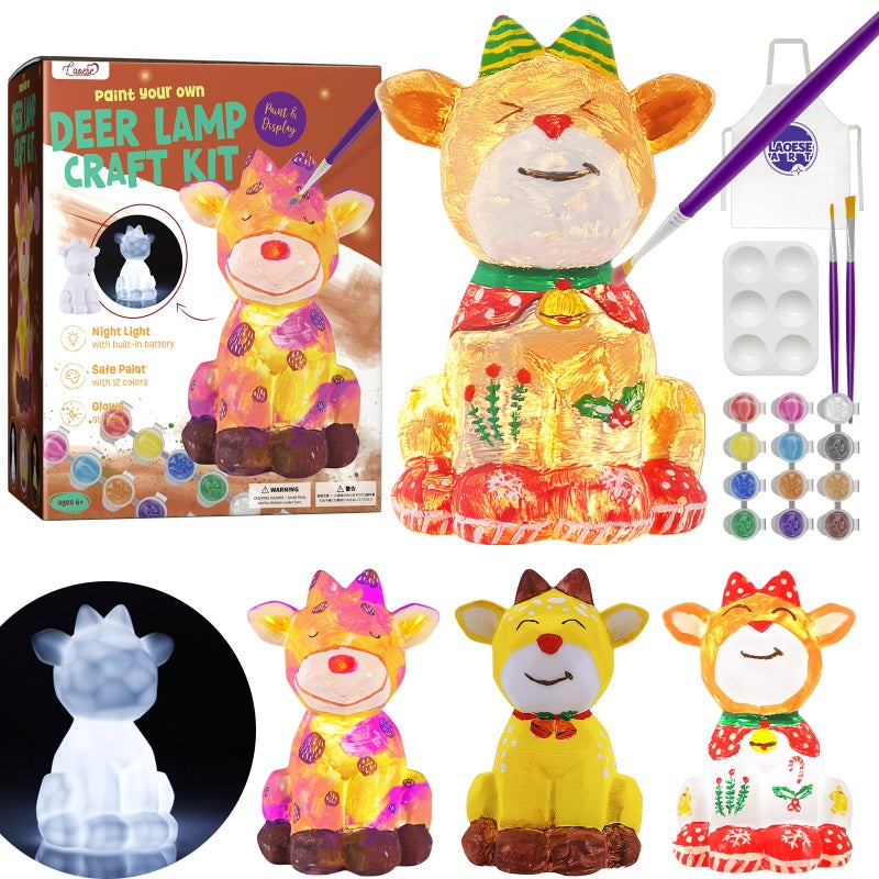 LAOESE Paint Your Own Deer Lamp Kit, Art Supplies Arts & Crafts Kit, Painting kit for Kids 6-12, Arts and Crafts for Kids Ages 8-12, Toys Girls Boy Birthday Gift Ages 3 4 5 6 7 8 9 10 11 12+ - Image 1
