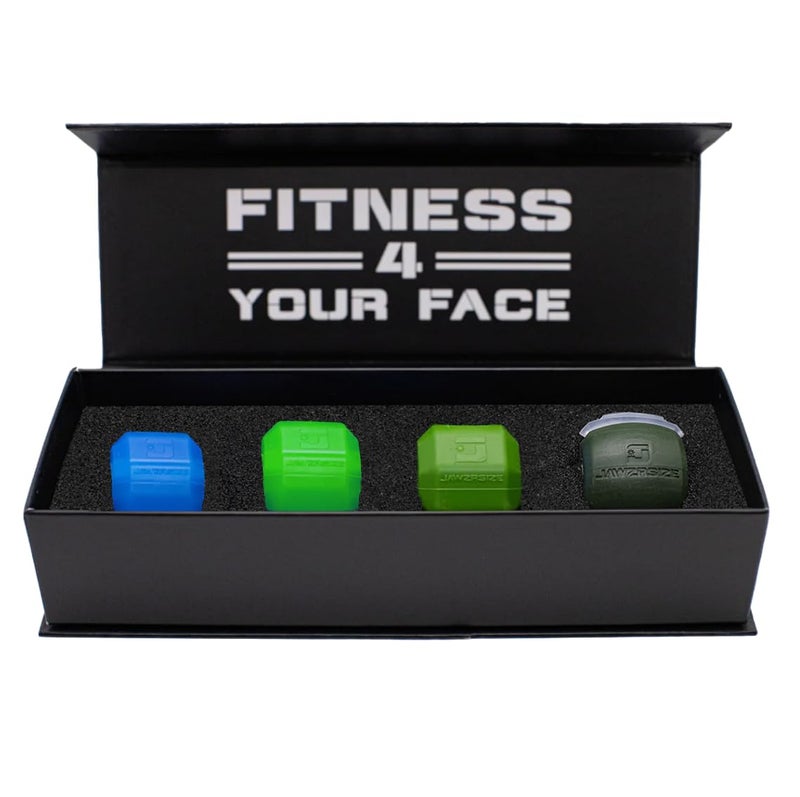 Jawzrsize Jawzrsize Athletic Bundle Jaw Enhancer  Jaw Face and Neck Exerciser Helps Reduce Stress and Cravings  Facial Exercise Pop N Go  Custom Fit Beg Adv  Elite Green  Blue 