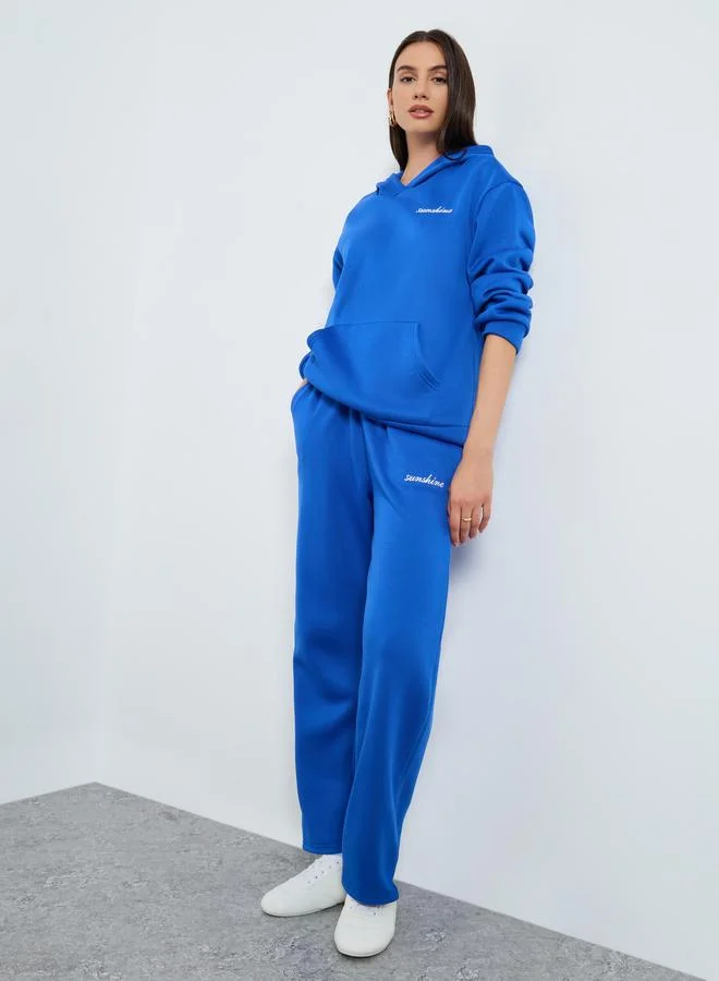 Styli Styli Blue Embroidered Regular Fit Hoodie and Joggers Co-ords