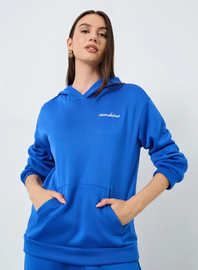 Styli Styli Blue Embroidered Regular Fit Hoodie and Joggers Co-ords