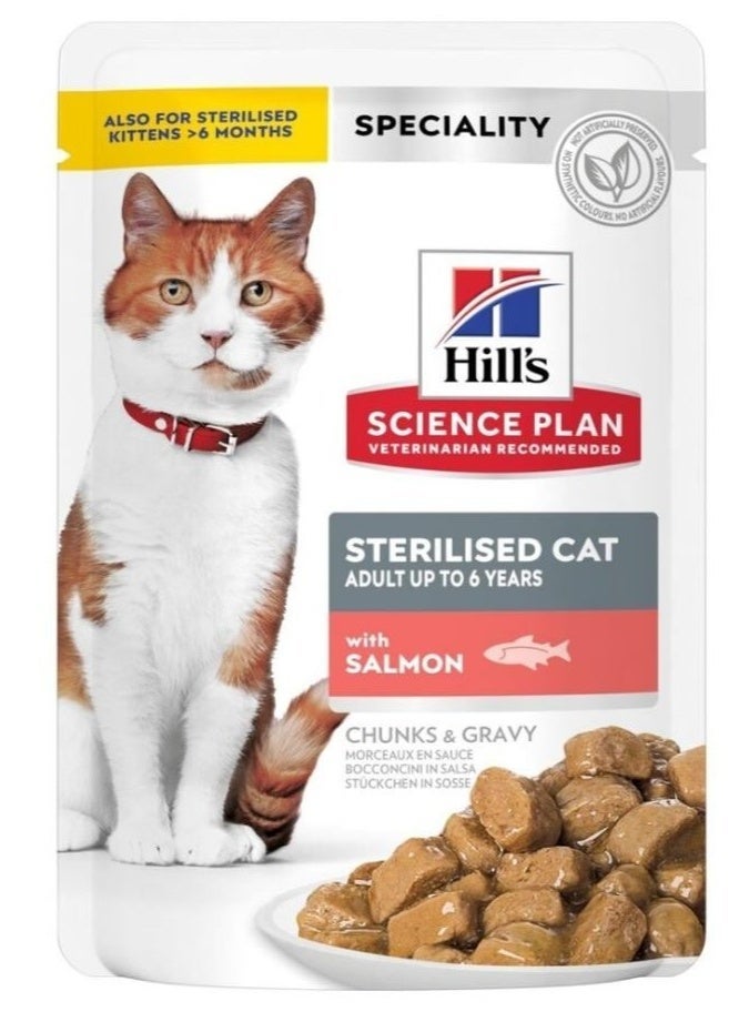 Hill's Science Plan Sterilised Cat Adult with Salmon Chunks & Gravy wet food- 4 Pouches, each Pouch size 80g - Image 2