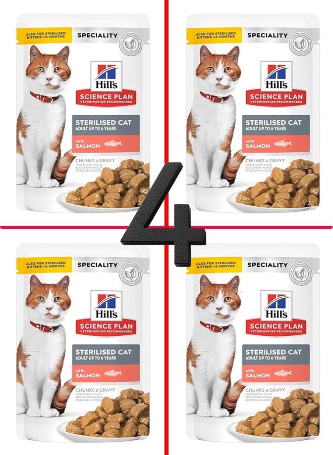 Hill's Science Plan Sterilised Cat Adult with Salmon Chunks & Gravy wet food- 4 Pouches, each Pouch size 80g - Image 1