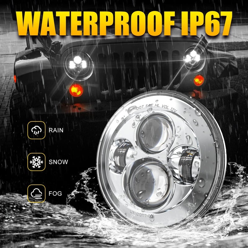 LX-LIGHT 1000% Bright 7 Inch LED Headlights Anti-glare Round H6024 LED Headlight Compatible with Jeep Wrangler JK JKU TJ LJ Chevy Ford GMC Dodge etc DOT Approved Hi/Low Sealed Beam Chrome - Image 2