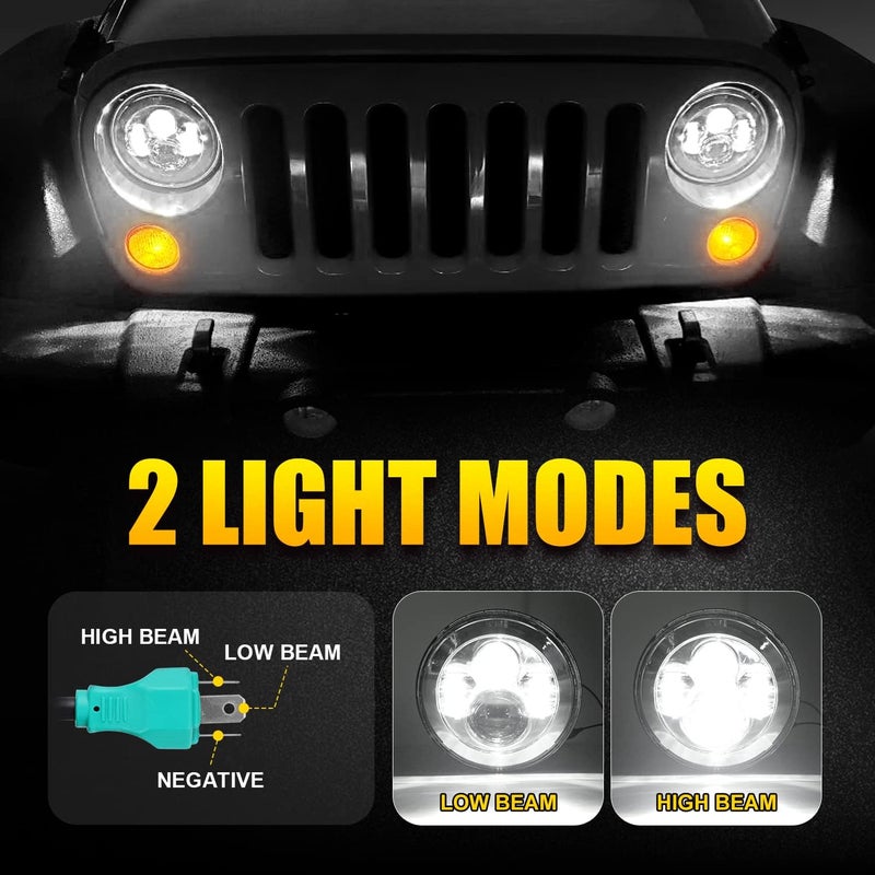 LX-LIGHT 1000% Bright 7 Inch LED Headlights Anti-glare Round H6024 LED Headlight Compatible with Jeep Wrangler JK JKU TJ LJ Chevy Ford GMC Dodge etc DOT Approved Hi/Low Sealed Beam Chrome - Image 4