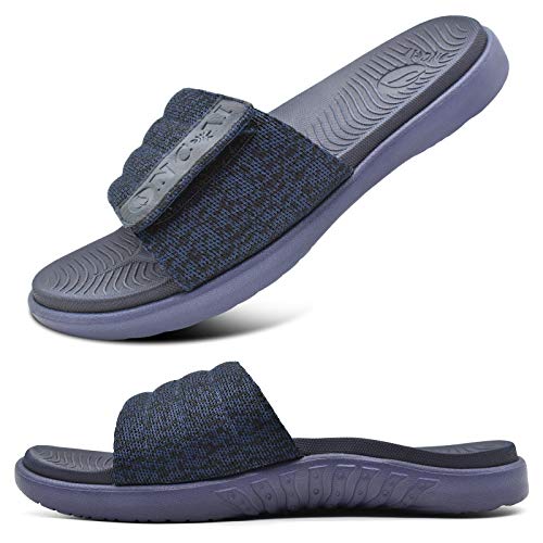 ONCAI Mens Slide Sandals Blue Open Toe Athletic Adjustable Straps Orthotic Plantar Fasciitis Sport Sandals with Soft Cushion Arch Support Footbed Size 10 - Image 1