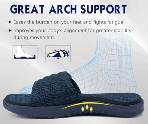 ONCAI Mens Slide Sandals Blue Open Toe Athletic Adjustable Straps Orthotic Plantar Fasciitis Sport Sandals with Soft Cushion Arch Support Footbed Size 10 - Image 3