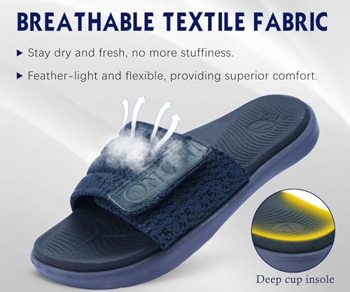 ONCAI Mens Slide Sandals Blue Open Toe Athletic Adjustable Straps Orthotic Plantar Fasciitis Sport Sandals with Soft Cushion Arch Support Footbed Size 10 - Image 4
