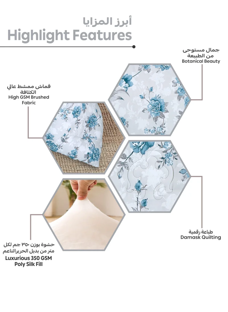 Donetella Bedding Comforter Set Single Size, 4-Pcs Bed Set Fits 120x200 Cms -Printed Bedding Set-All Season- Brushed Microfiber (طقم مفرش سرير فندقي)