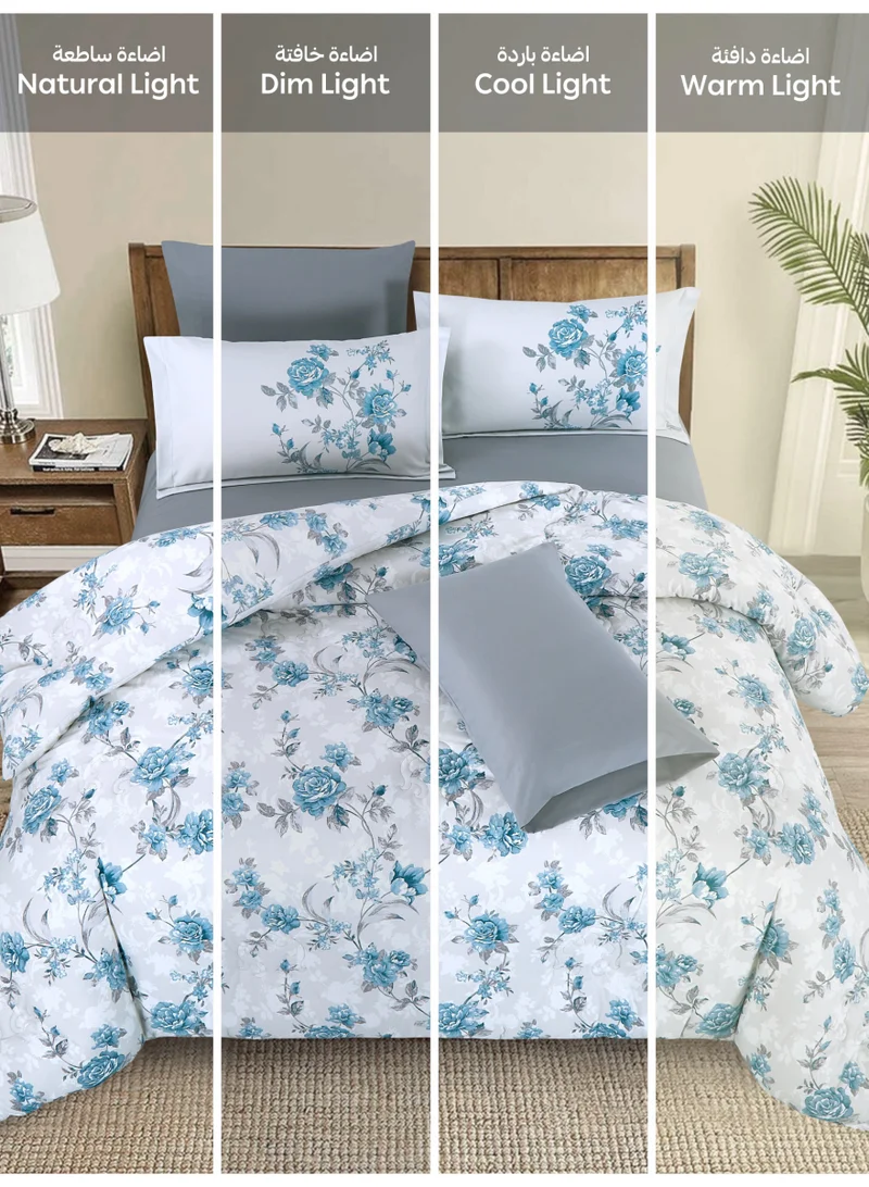 Donetella Bedding Comforter Set Single Size, 4-Pcs Bed Set Fits 120x200 Cms -Printed Bedding Set-All Season- Brushed Microfiber (طقم مفرش سرير فندقي)
