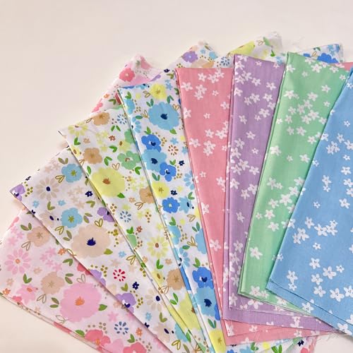 Antetek 7Pcs 9.8" x 9.8"(25 * 25CM) Cotton Fabric DIY Making Supplies Quilting Patchwork Fabric Fat Quarter Bundles DIY for Quilting Cotton Patchwork Cushions (Big Small Flowers, 9.8" x 9.8") - Image 1
