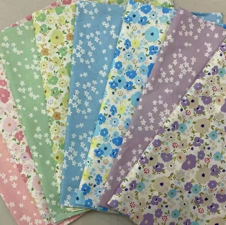 Antetek 7Pcs 9.8" x 9.8"(25 * 25CM) Cotton Fabric DIY Making Supplies Quilting Patchwork Fabric Fat Quarter Bundles DIY for Quilting Cotton Patchwork Cushions (Big Small Flowers, 9.8" x 9.8") - Image 2