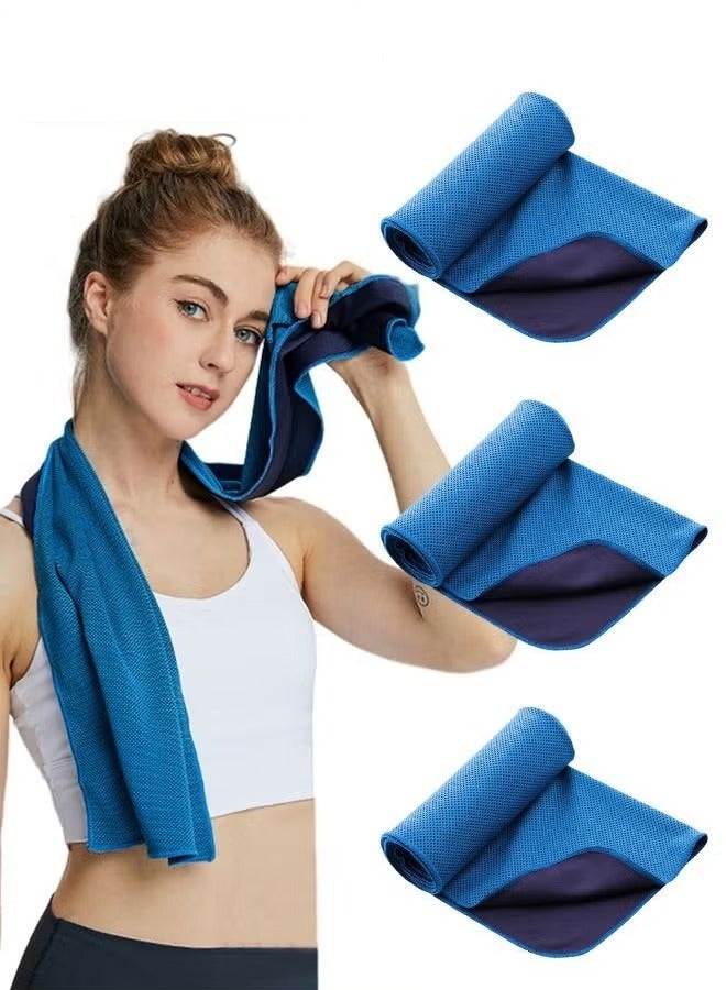 3PCS Cooling Towels for Hot Weather Instant Cold Breathable Towel Chilly Rags for Neck Sweat Towels for Gym Yoga Golf Tennis Workout Travel 100*30CM Blue (بالإنجليزية) - Image 1