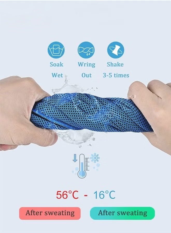 3PCS Cooling Towels for Hot Weather Instant Cold Breathable Towel Chilly Rags for Neck Sweat Towels for Gym Yoga Golf Tennis Workout Travel 100*30CM Blue (بالإنجليزية) - Image 4