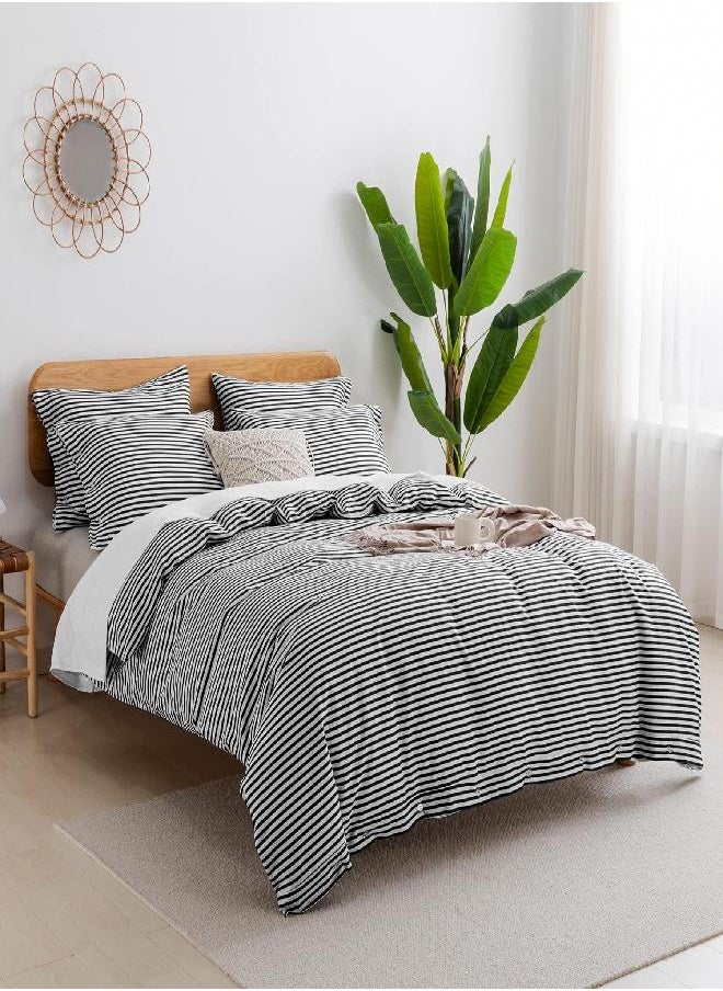 JELLYMONI JELLYMONI King Duvet Cover Set- Cotton Duvet Cover 2 Pieces with Button Closure, 1 Duvet Cover and 2 Pillowcases(Black with White Striped)  - Image 1