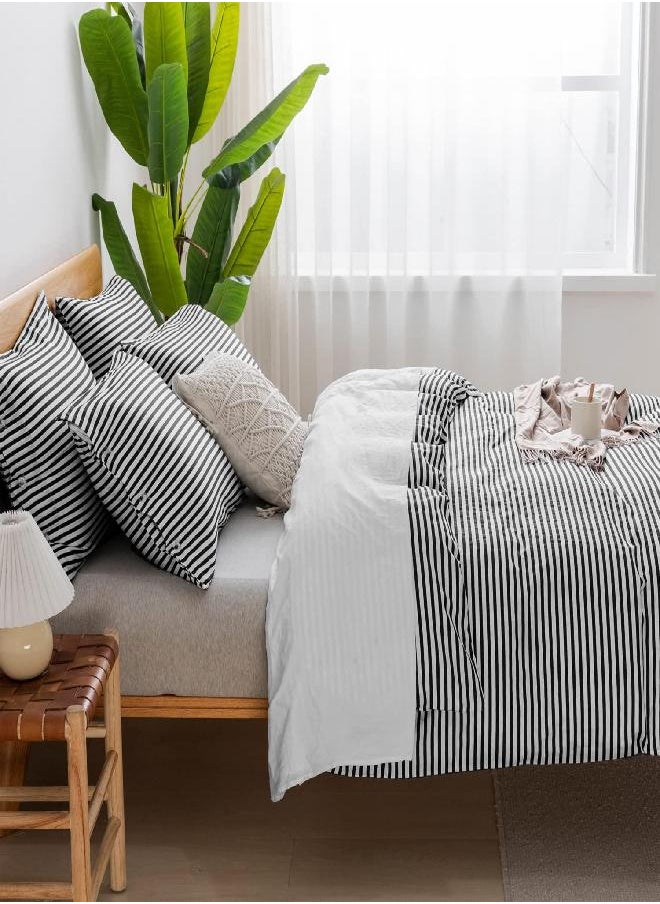 JELLYMONI JELLYMONI King Duvet Cover Set- Cotton Duvet Cover 2 Pieces with Button Closure, 1 Duvet Cover and 2 Pillowcases(Black with White Striped)  - Image 2
