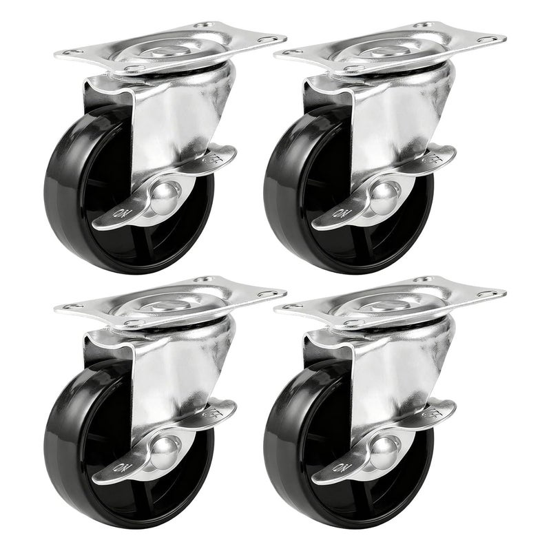 2 Inch Locking Rubber Casters Wheels Set of 4 with Brake for Furniture Storage Rack Cabinet - Image 1