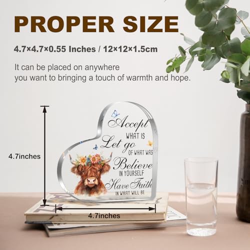 YAANUNULU Highland Cow Inspirational Acrylic Sign Decorations Gifts for Women, Let Go Accept Believe Have faith Positive Quotes Highland Cow Decor for Bathroom Bedroom Living Room - Image 2