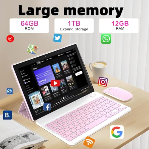 CUPEISI Tablet Android 15, 10 inch 12GB RAM+64GB ROM/1TB Expand, 2 in 1 Tablets with Keyboard Case Mouse Stylus, 1.8GHz Quad-core Processor, 1280*800 IPS HD Touch Screen, 8MP Camera, 5G Wi-Fi 6 BT5.0 Computer - Image 3