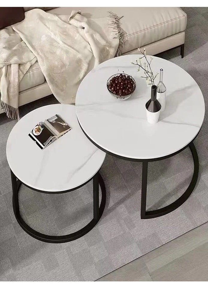 AGD - Style Coffee Tables Set Mordern , End Tables for Living Room 2 Round Nesting Tables - Image 1