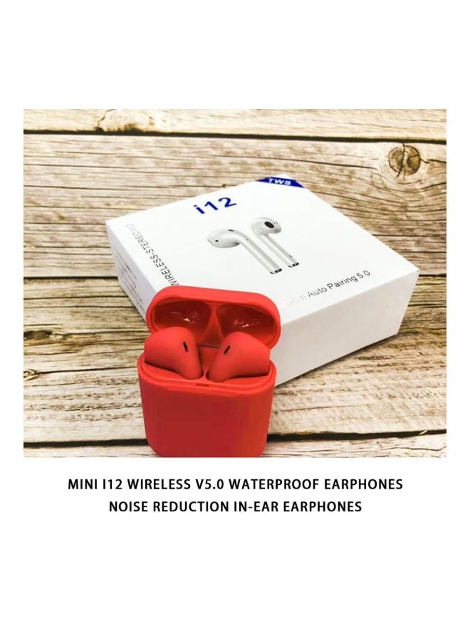 سماعة إيربادز i12 TWS تعمل بتقنية البلوتوث مع علبة شحن أحمر - Image 2